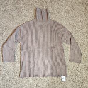 Lillusory Ribbed Turtle Neck Sweater Womens Size Medium Brown Stretch Casual NWT
